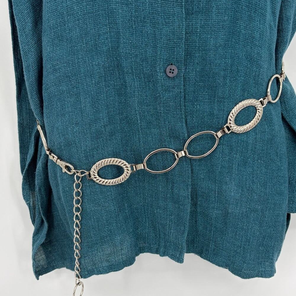 Silver Tone Oval Chain Link Womens Belt Silver 90s Y2k Statement Festival Retro